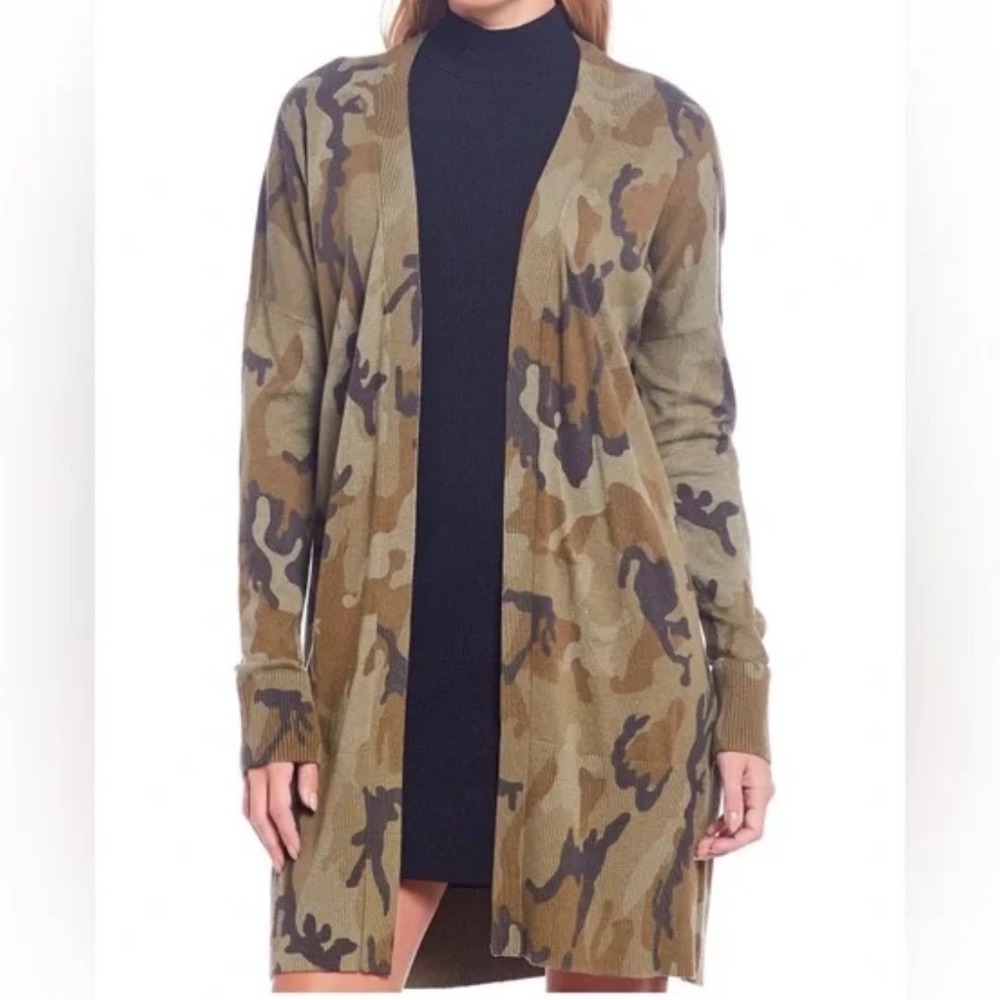 Sanctuary‎ Womens XL Camouflage Open Front Longline Cardigan Olive Green